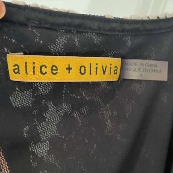 Alice + Olivia Backless Long Sleeve Black and Cream Lace Dress– Sz 4 - Picture 8 of 15